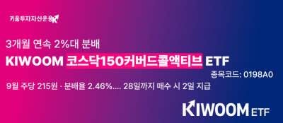 키움운용, 'KIWOOM 코스닥150커버드콜액티브 ETF' 9월 분배금 215원 지급