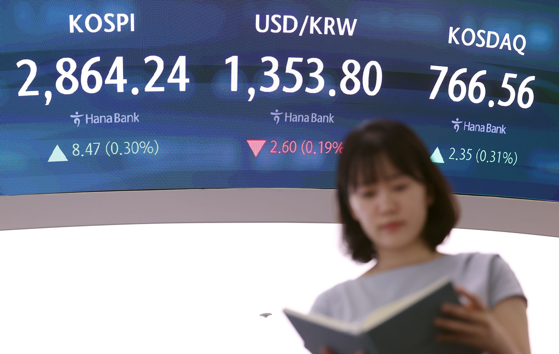 코스피가 오름세로 출발한 10일 서울 중구 하나은행 딜링룸 스크린에 지수가 표시돼 있다. 이날 코스피는 전 거래일보다 10포인트 이상 오르며 2,870대로 거래를 시작했으며 코스닥지수 역시 소폭 오름세로 개장했다. 연합뉴스