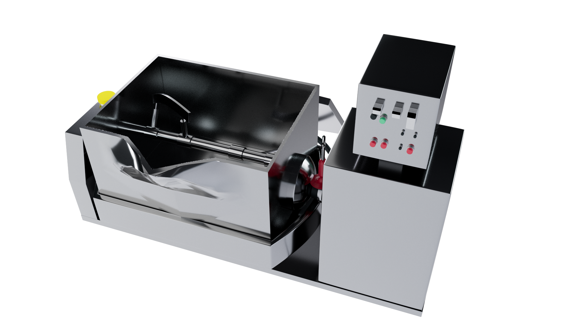 Sauce Mixer (Agitator) ■ Role: Sauce ingredient blending ■ Size: Width 2m40cm Height 1m5cm■ Operation method: Mixing container blade rotates 18 times per minute■ Manufacturing date: Unknown■ Introduction date: 2019■ Safety device: Emergency stop button installed on the right control panel