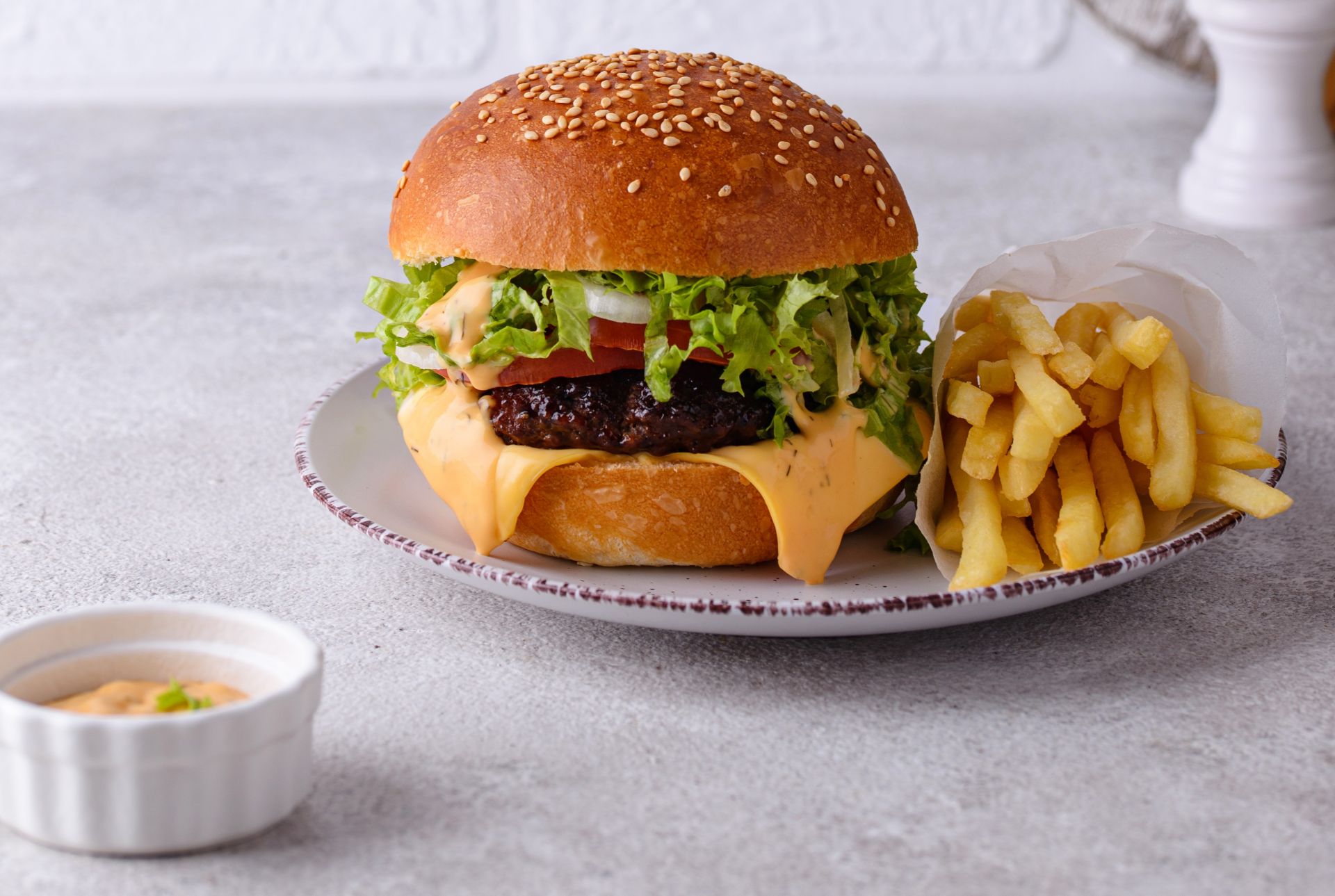 Ordered immediately upon entering the room Finished all the French fries