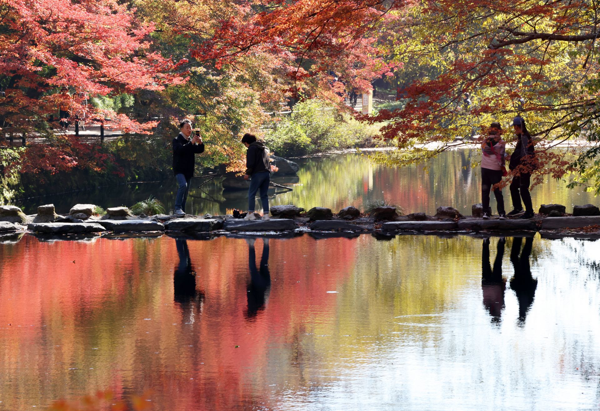 Visitors enjoying the autumn foliage at Baekyangsa Temple in Naejangsan National Park, Jangseong County, Jeollanam-do. Photo by Yonhap News