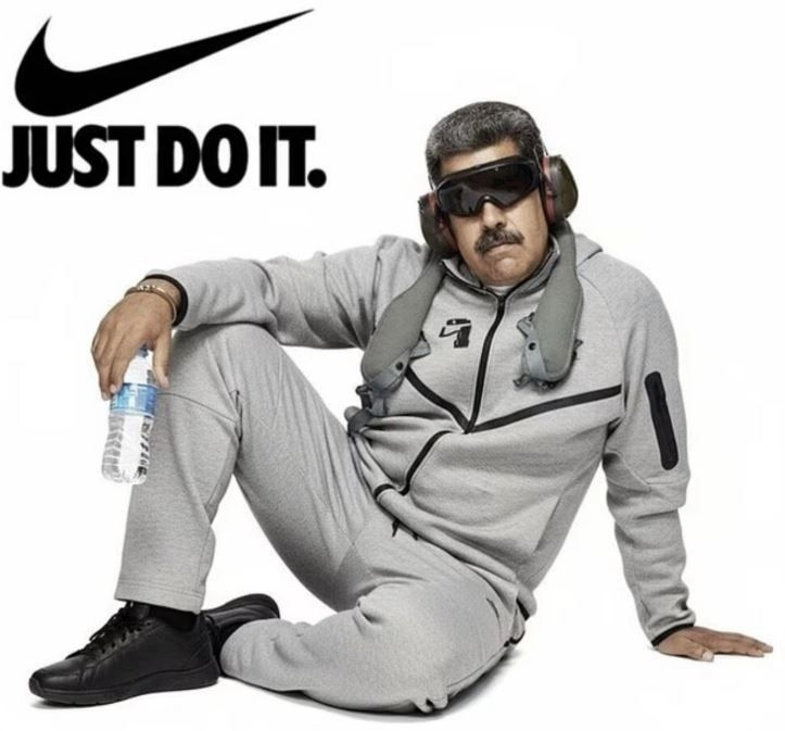 나이키 슬로건과 함께 트랙수트를 입은 마두로의 인공지능(AI) 합성 이미지가 소셜미디어(SNS)에서 확산하고 있다. 엑스(X) 캡처