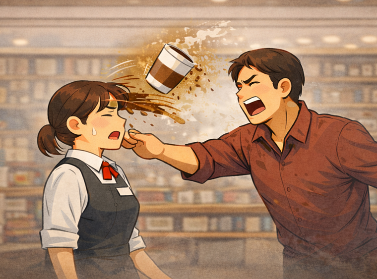 뜨거운 커피를 종업원에게 던지는 폭행 사건이 발생한 사례도 있었습니다.