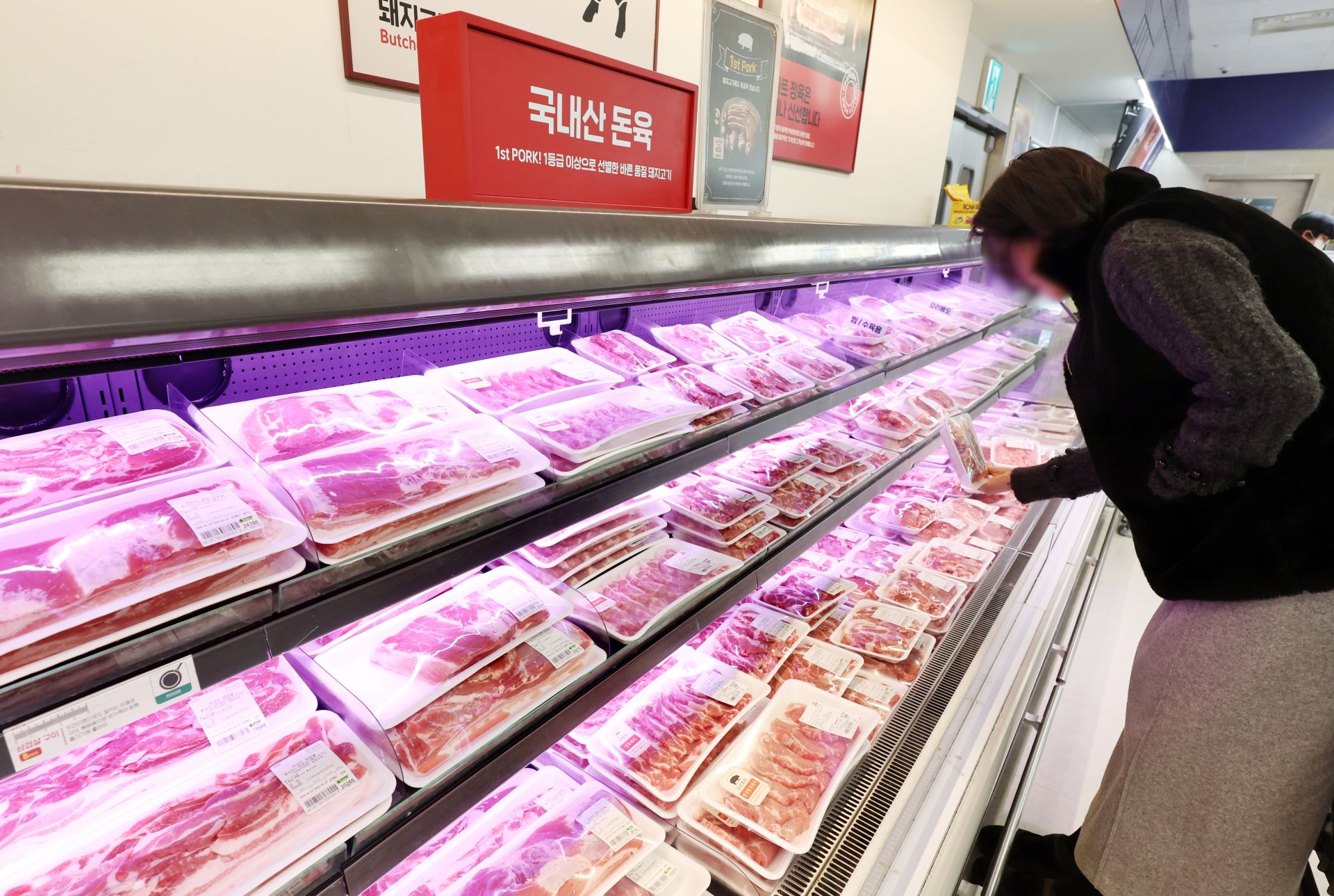 A view of the pork meat counter at a large supermarket in Seoul. Photo by Yonhap News